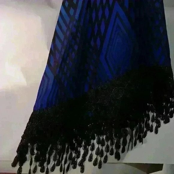 Alfani blouse blue black geo print tasseled sleeve size PL - Picture 4 of 7